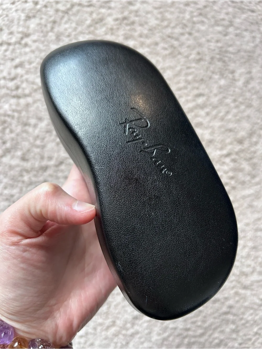 Ray-Ban Faux Leather Embossed Logo Hard Shell Clamshell Glass Case Black OS